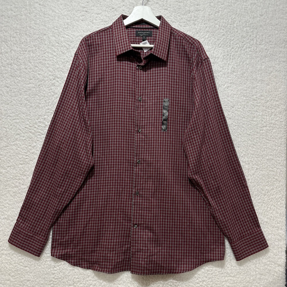 Banana Republic Checked Wrinkle-Resistant Slim-Fit Button Down Long Sleeve Shirt